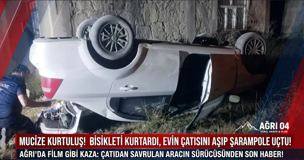 Ağrı’da İnanılmaz Kaza: Çatıyı Aşıp Şarampole Devrildi!